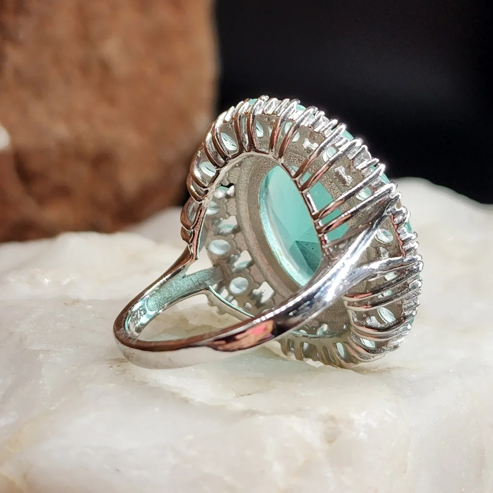 Sterling Silver 925 Ring Aqua Blue Chalcedony Gems Unique Designer Silversmith